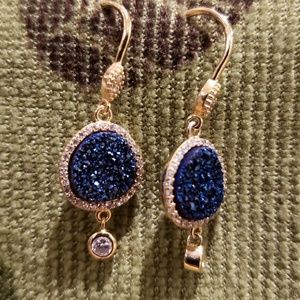 Sparkling Blue Druzy Dangle Earrings